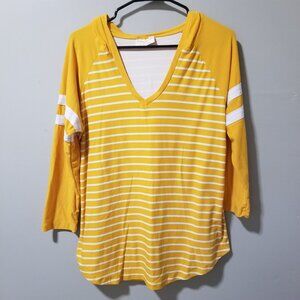 Bobbie Brooks Women's Large Hoodie Yellow Stripe Stretch V Neck